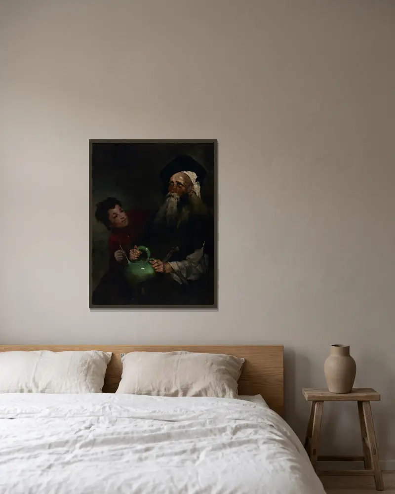 Lazarillo de Tormes och hans blinde herre av Théodule Ribot inramad på en vägg