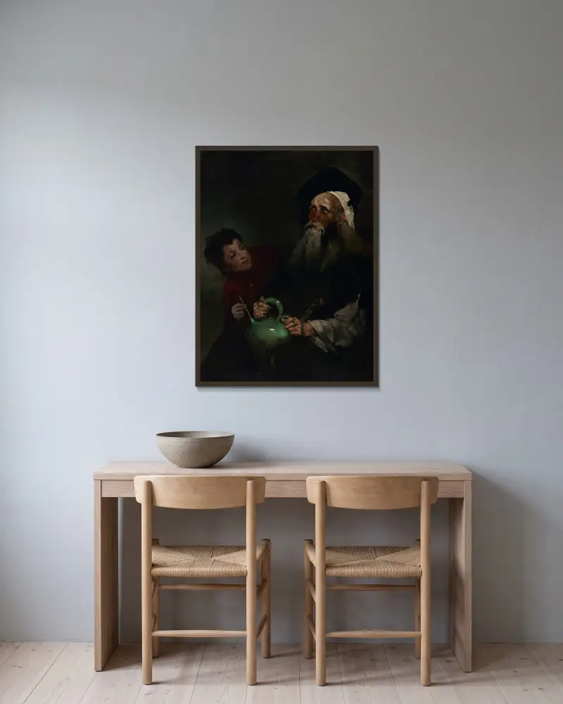 Lazarillo de Tormes och hans blinde herre av Théodule Ribot inramad på en vägg