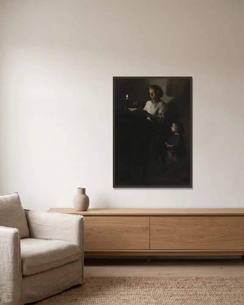 Lesende bei Kerzenlicht von Théodule Ribot gerahmt an einer Wand