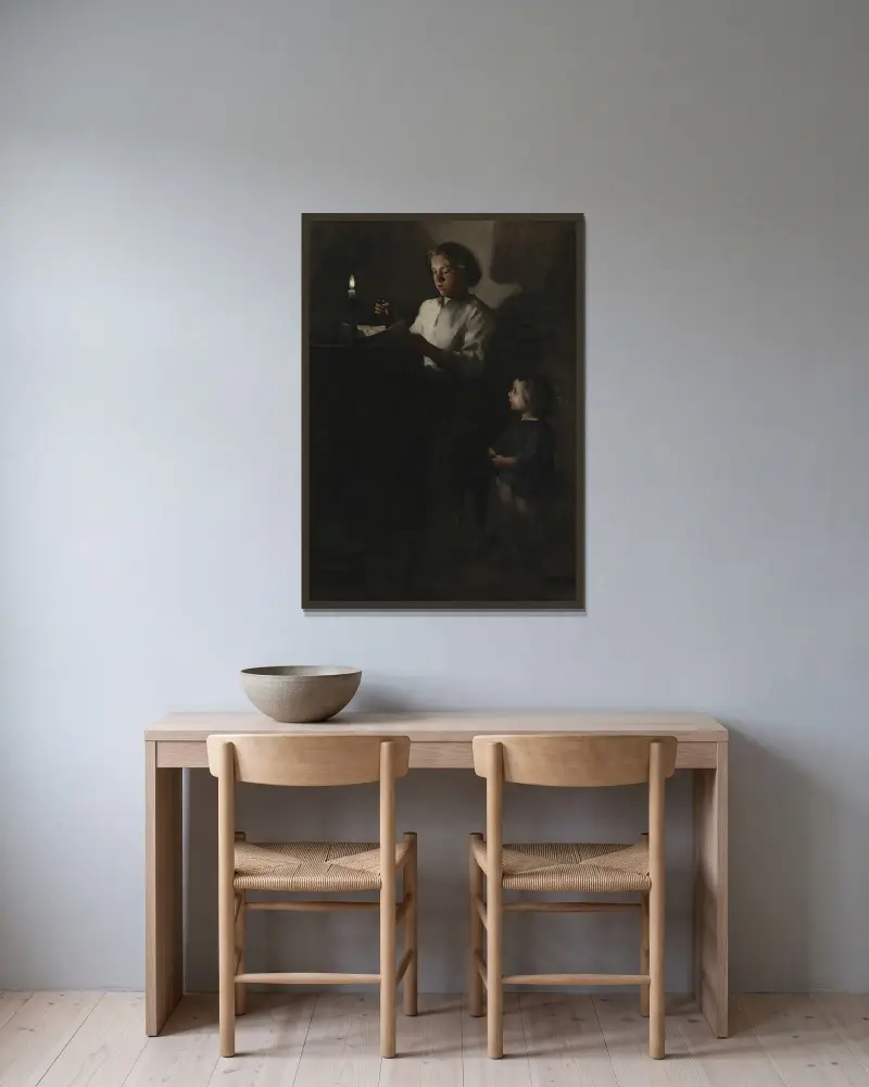 Lesende bei Kerzenlicht von Théodule Ribot gerahmt an einer Wand