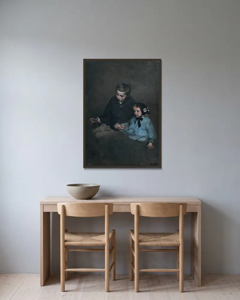Rodzeństwo trzymające się za ręce, Théodule Ribot w ramie na ścianie