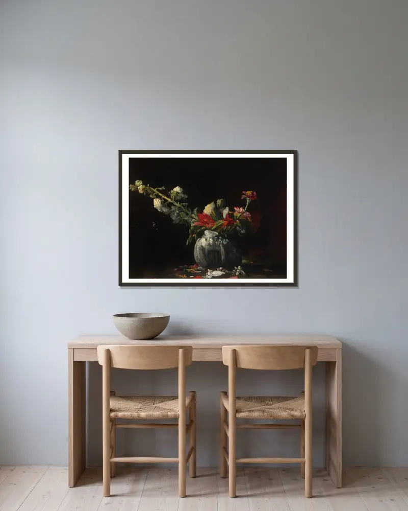 Still Life With Flowers av Théodule Ribot inramad på en vägg