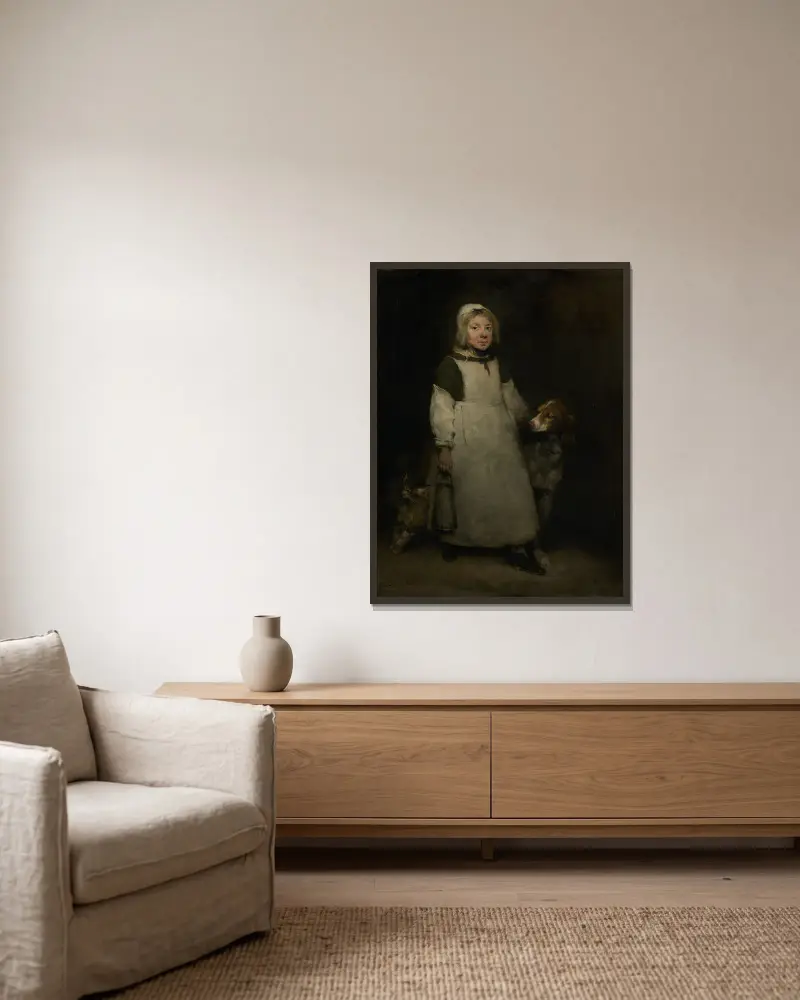 Das kleine Milchmädchen von Théodule Ribot gerahmt an einer Wand