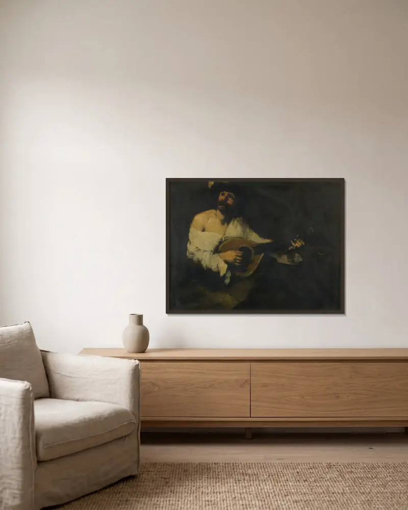The Mandolin Player av Théodule Ribot inramad på en vägg