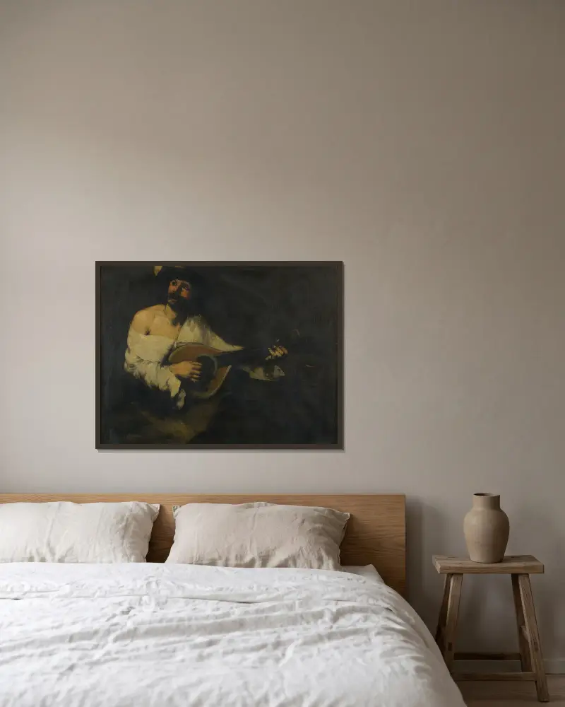 The Mandolin Player av Théodule Ribot inramad på en vägg