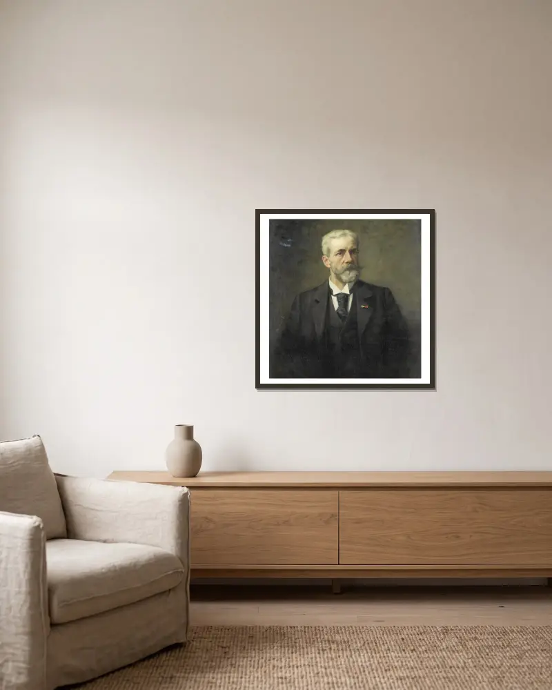 Frederik Daniël Otto Obreen (1840–96), chefsdirektör för Rijksmuseum, Amsterdam av Thérèse Schwartze inramad på en vägg