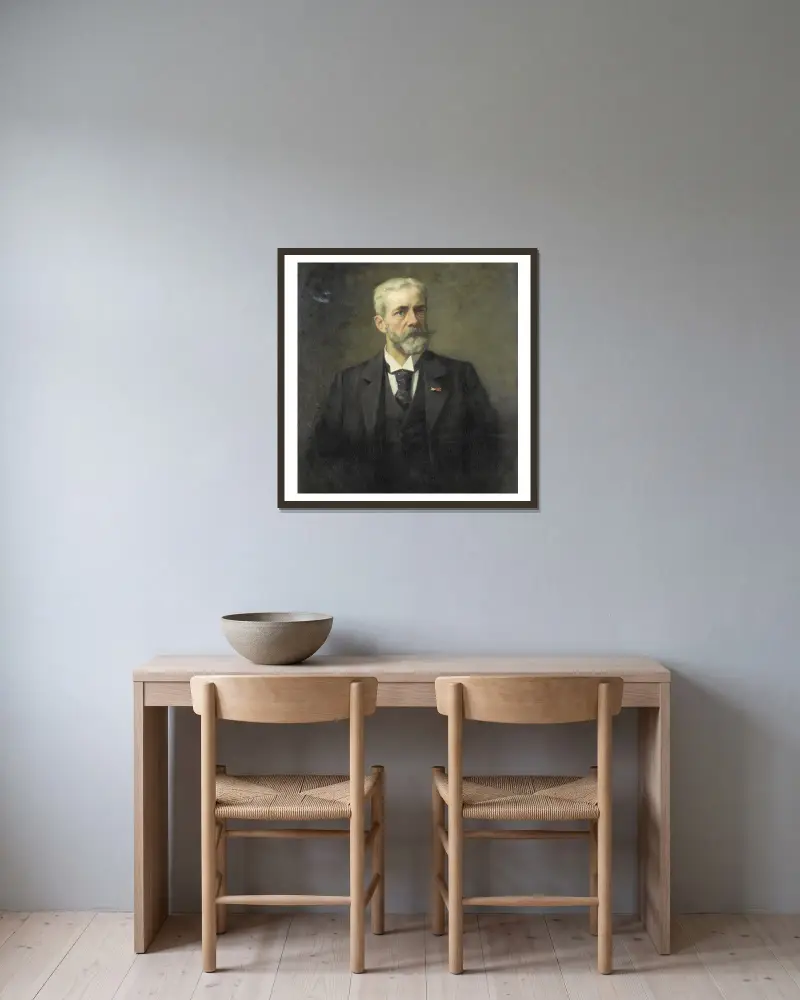 Frederik Daniël Otto Obreen (1840–96), chefsdirektör för Rijksmuseum, Amsterdam av Thérèse Schwartze inramad på en vägg