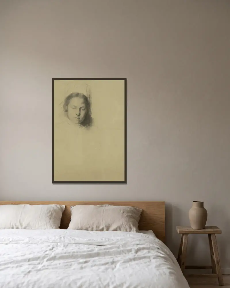 Flicka med sänkt blick av Thérèse Schwartze inramad på en vägg