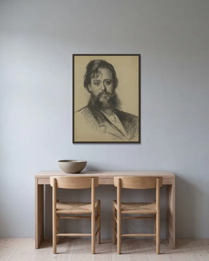 Porträtt av en man med skägg, framifrån av Thérèse Schwartze inramad på en vägg