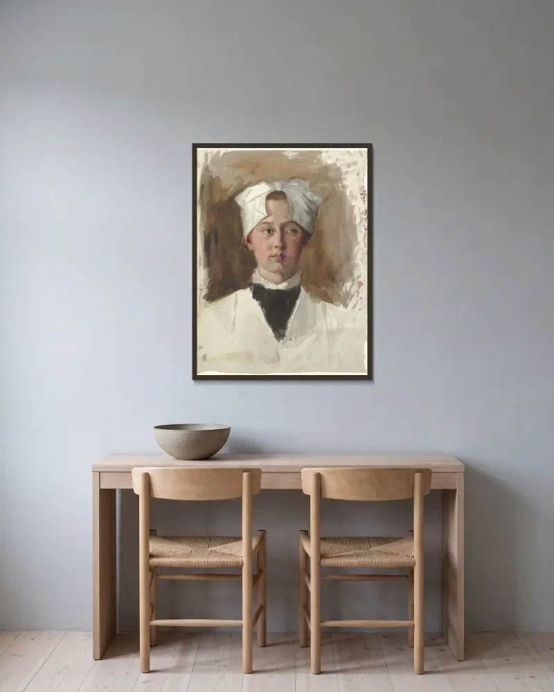 Portret van een weesmeisje av Thérèse Schwartze inramad på en vägg