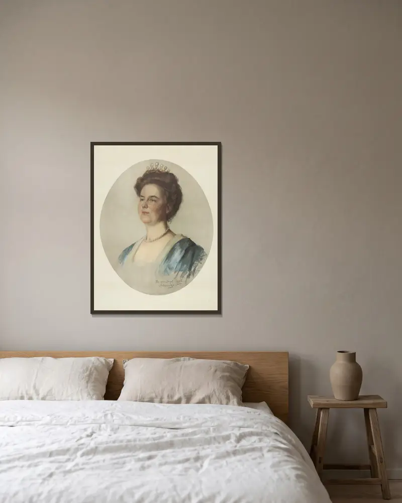 Porträtt av Wilhelmina, drottning av Nederländerna av Thérèse Schwartze inramad på en vägg