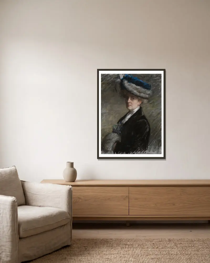 Selbstporträt von Thérèse Schwartze gerahmt an einer Wand