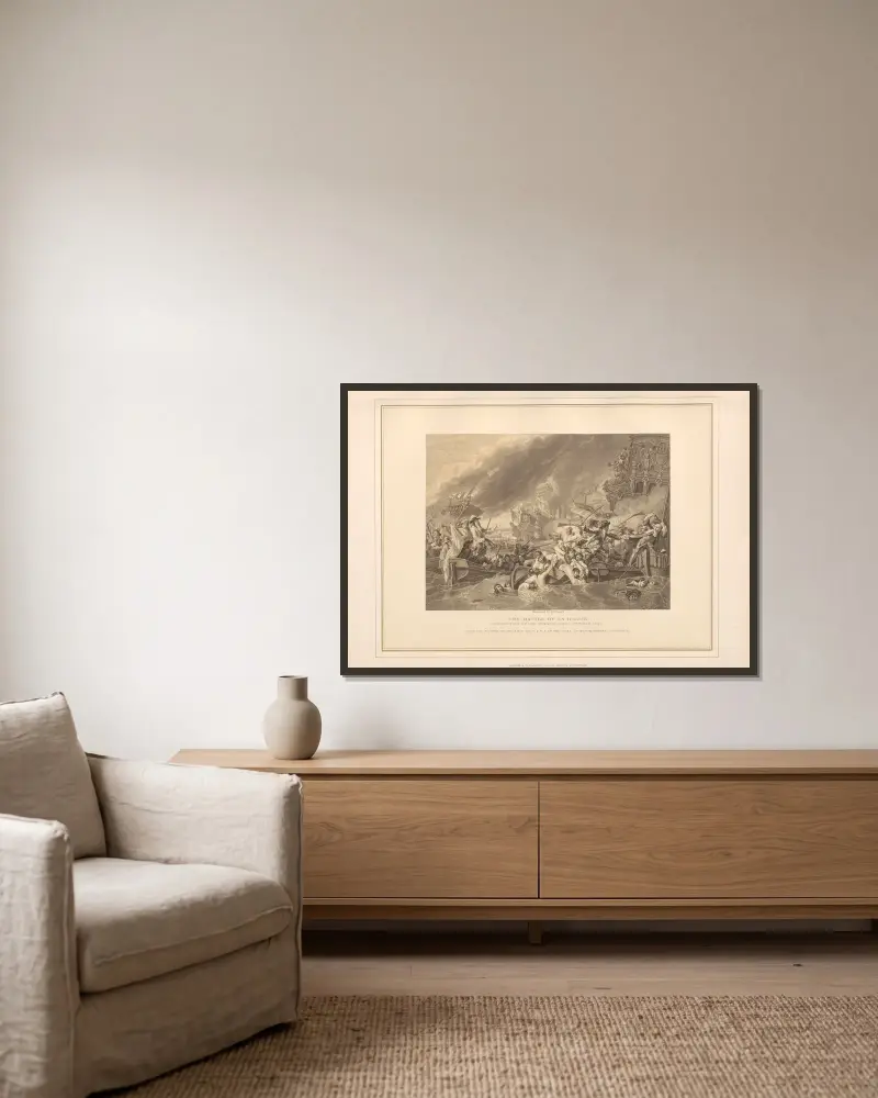 Die Schlacht von La Hogue von Thomas Archer gerahmt an einer Wand