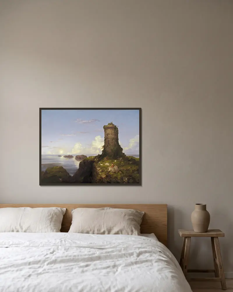 Italian Coast Scene with Ruined Tower av Thomas Cole inramad på en vägg