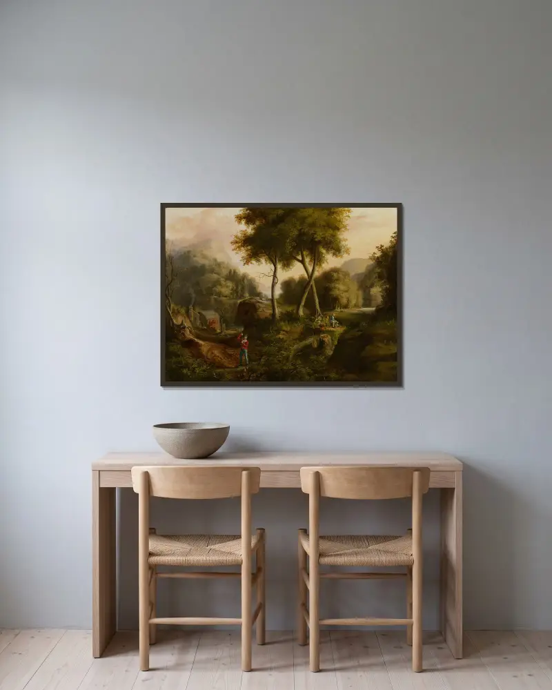 Landscape av Thomas Cole inramad på en vägg