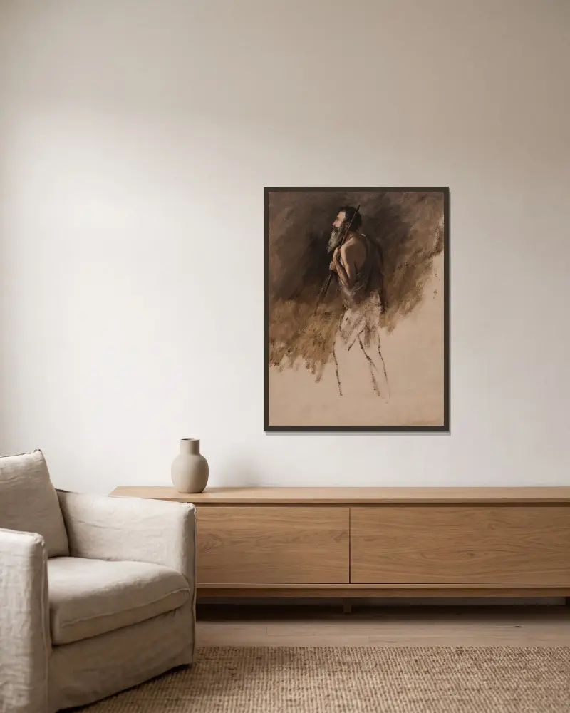 Studie k stojícímu pastýři, Thomas Cole v rámu na stěně