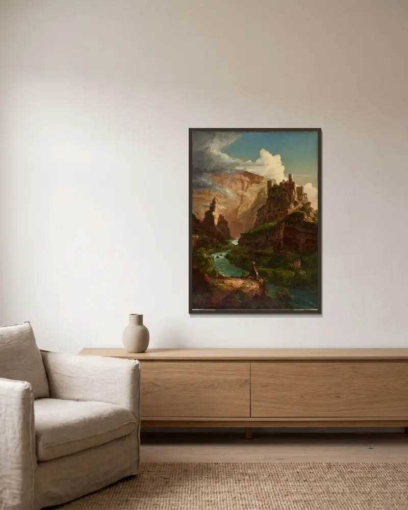Fontänen i Vaucluse av Thomas Cole inramad på en vägg
