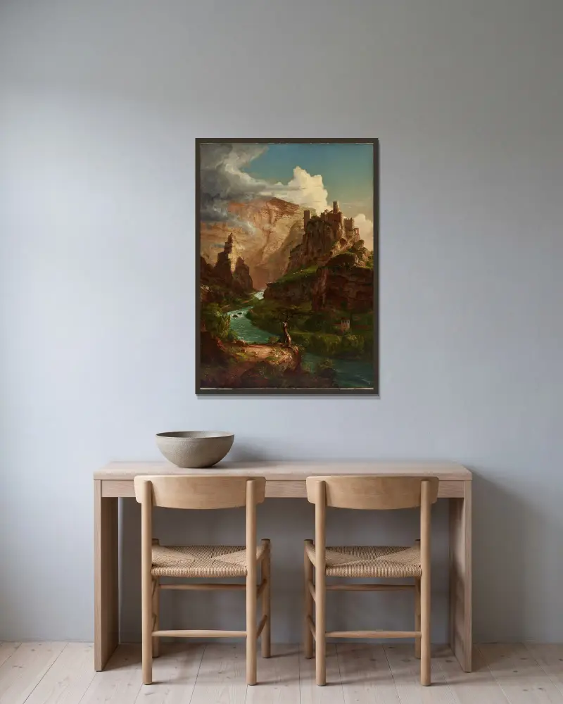 Fontänen i Vaucluse av Thomas Cole inramad på en vägg