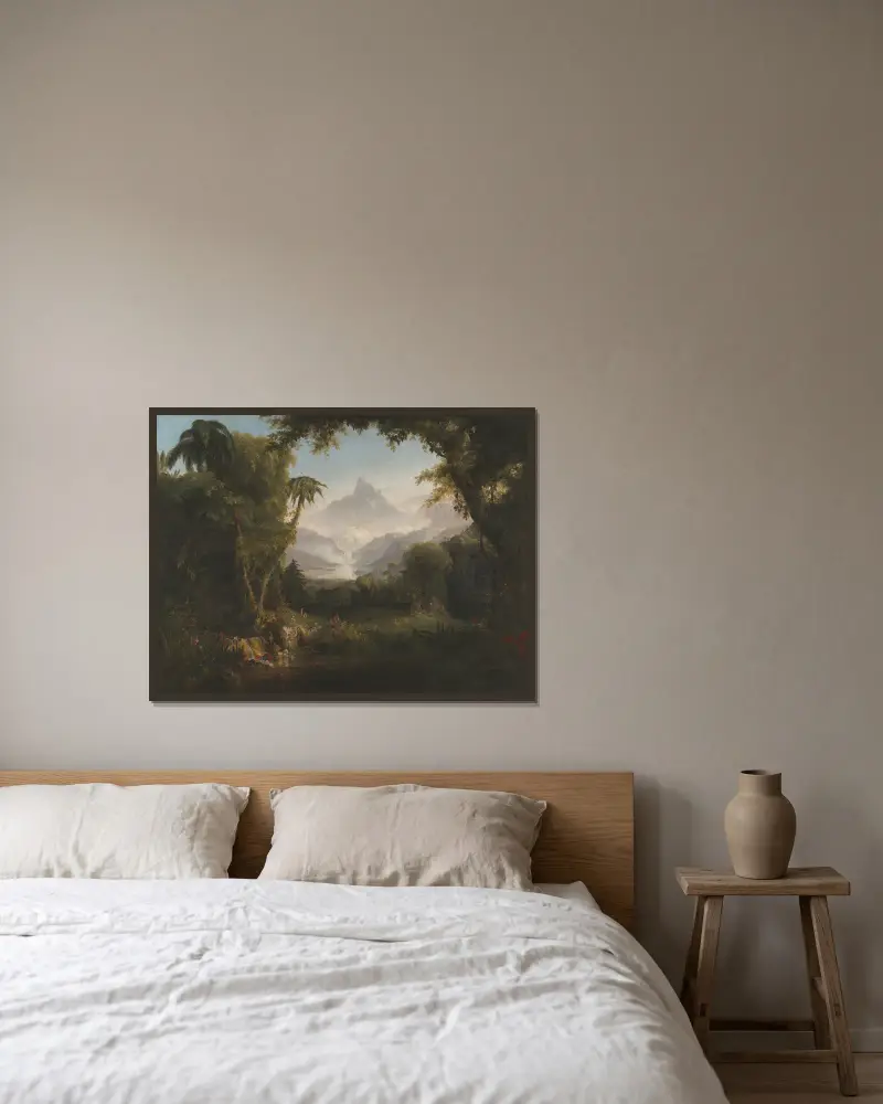 Edens trädgård av Thomas Cole inramad på en vägg