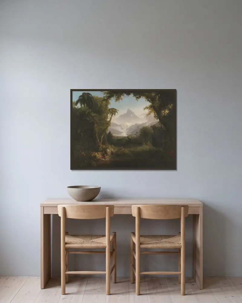 Edens trädgård av Thomas Cole inramad på en vägg