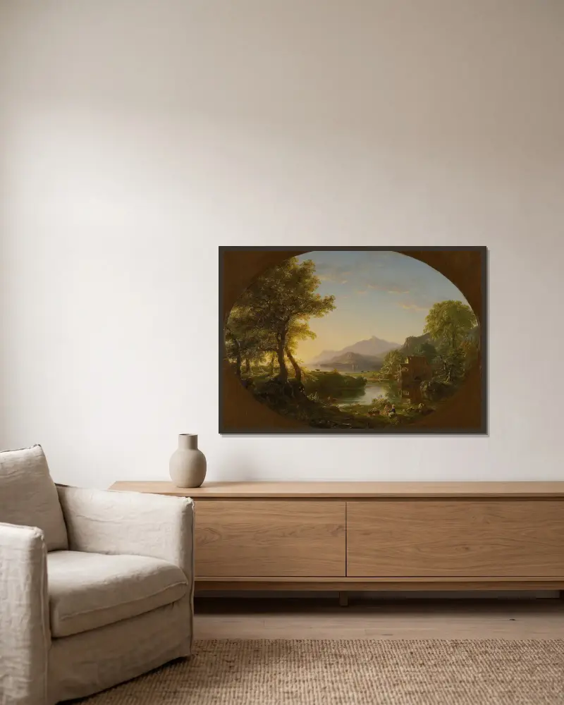 Młyn, zachód słońca, Thomas Cole w ramie na ścianie