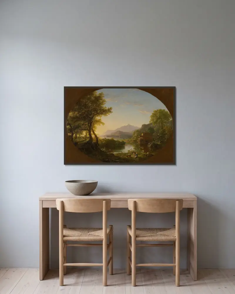 Młyn, zachód słońca, Thomas Cole w ramie na ścianie