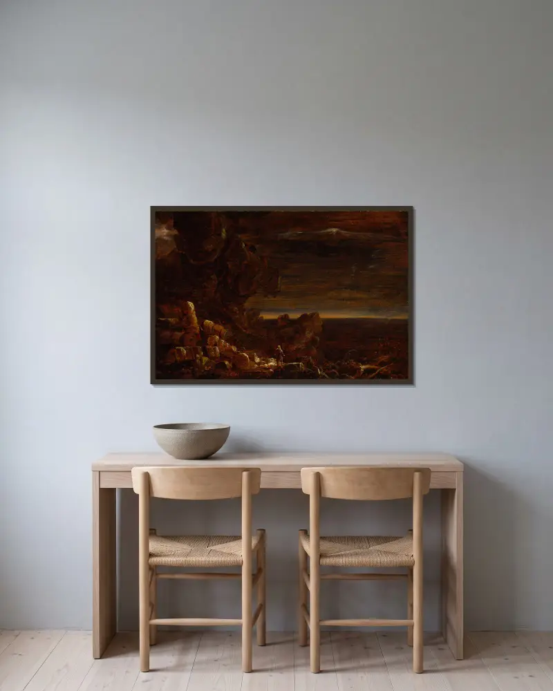 Pilgrimen på jorden vid slutet av sin resa (studie till serien Korset och världen) av Thomas Cole inramad på en vägg