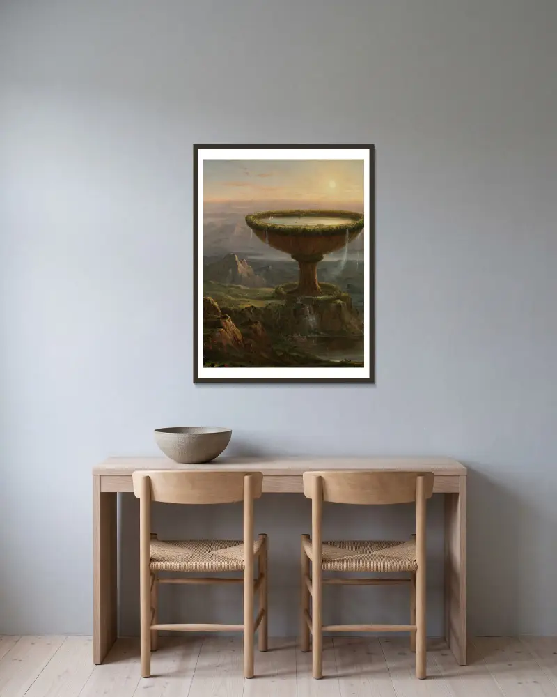 The Titan’s Goblet av Thomas Cole inramad på en vägg