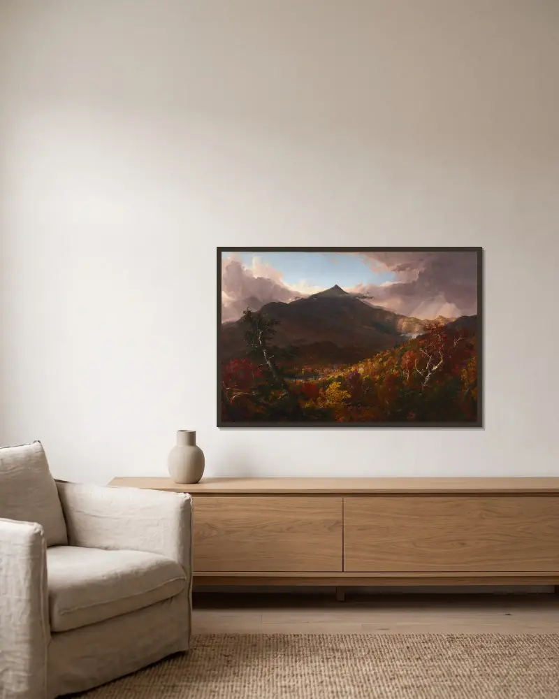 Blick auf den Schroon Mountain, Essex County, New York, nach einem Sturm von Thomas Cole gerahmt an einer Wand