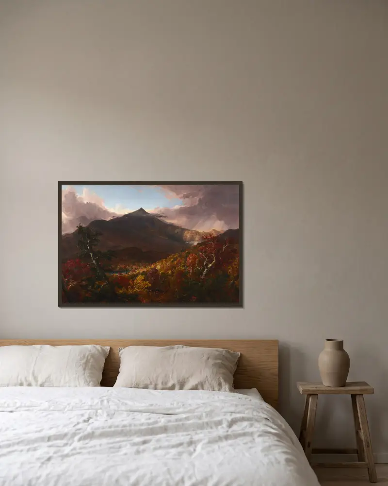 Blick auf den Schroon Mountain, Essex County, New York, nach einem Sturm von Thomas Cole gerahmt an einer Wand