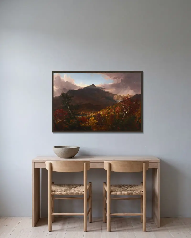 Blick auf den Schroon Mountain, Essex County, New York, nach einem Sturm von Thomas Cole gerahmt an einer Wand