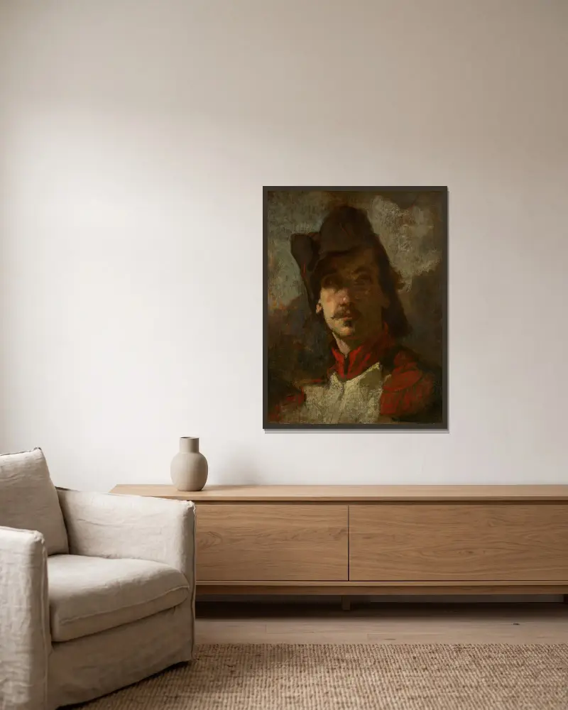 Ein Freiwilliger von 1792 von Thomas Couture gerahmt an einer Wand