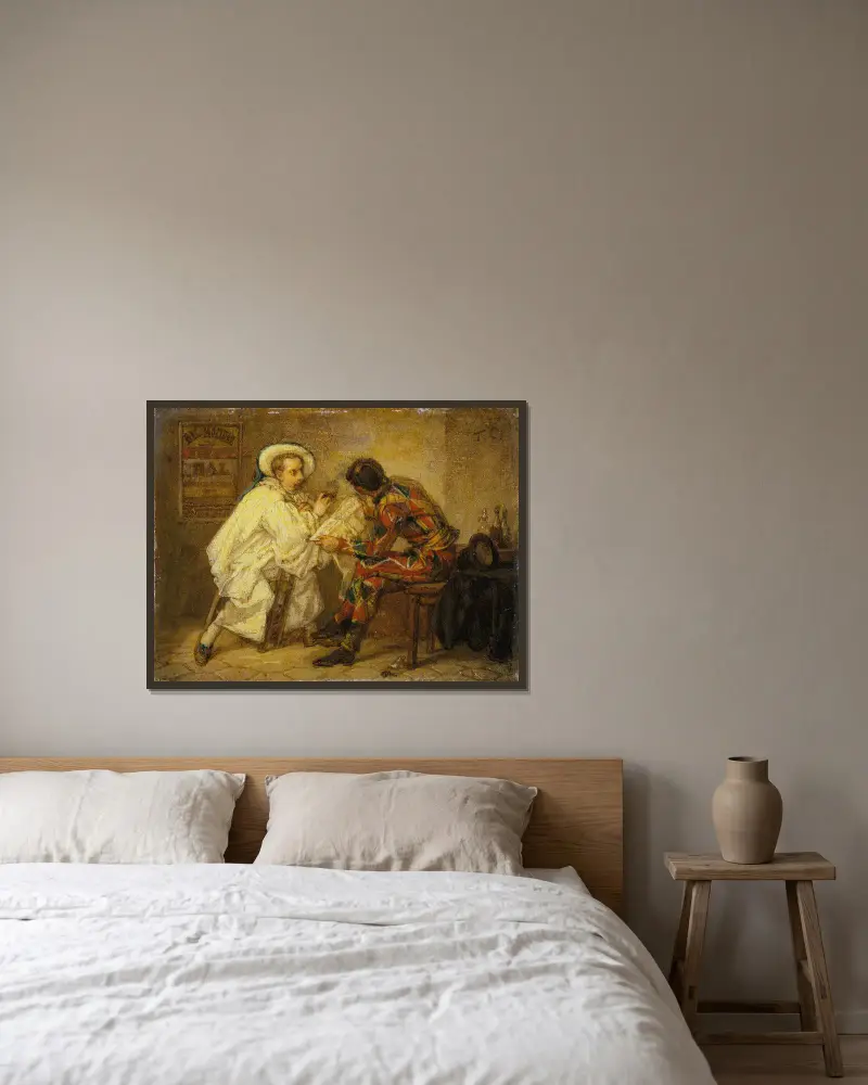 Harlekin und Pierrot von Thomas Couture gerahmt an einer Wand