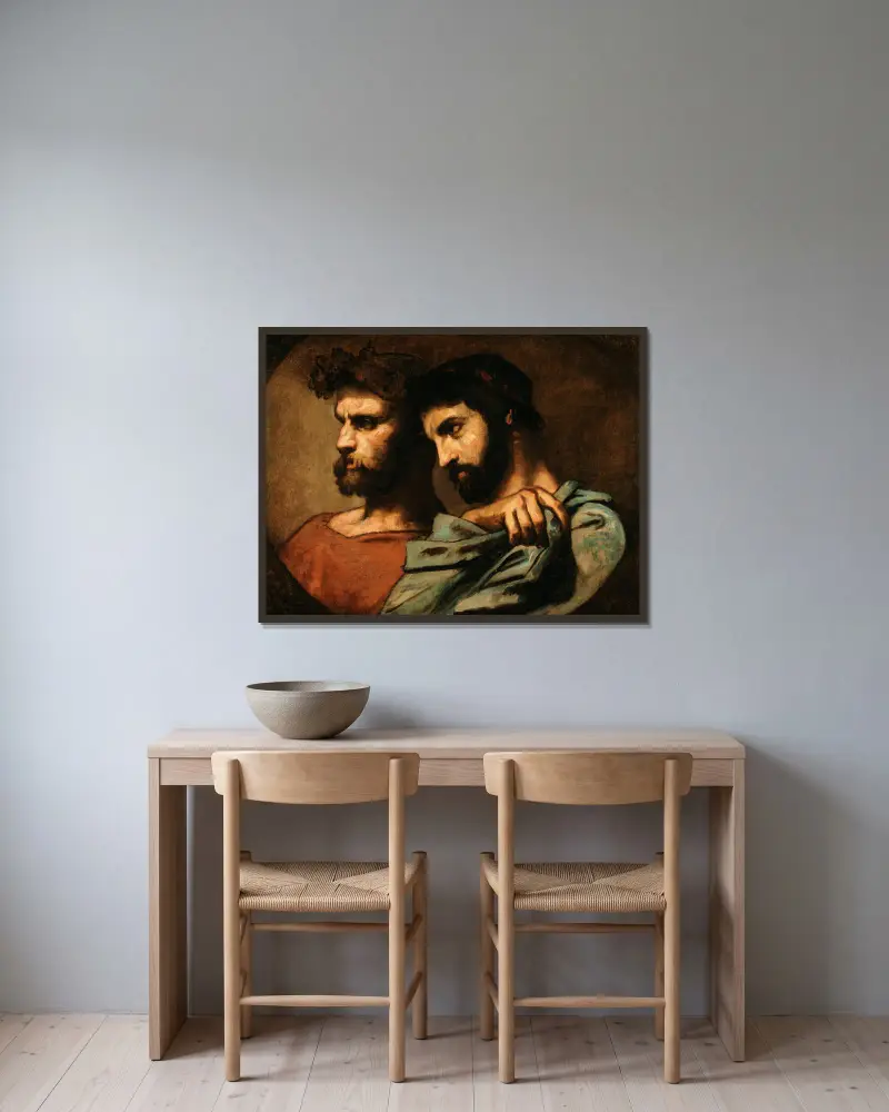 Les deux philosophes av Thomas Couture inramad på en vägg
