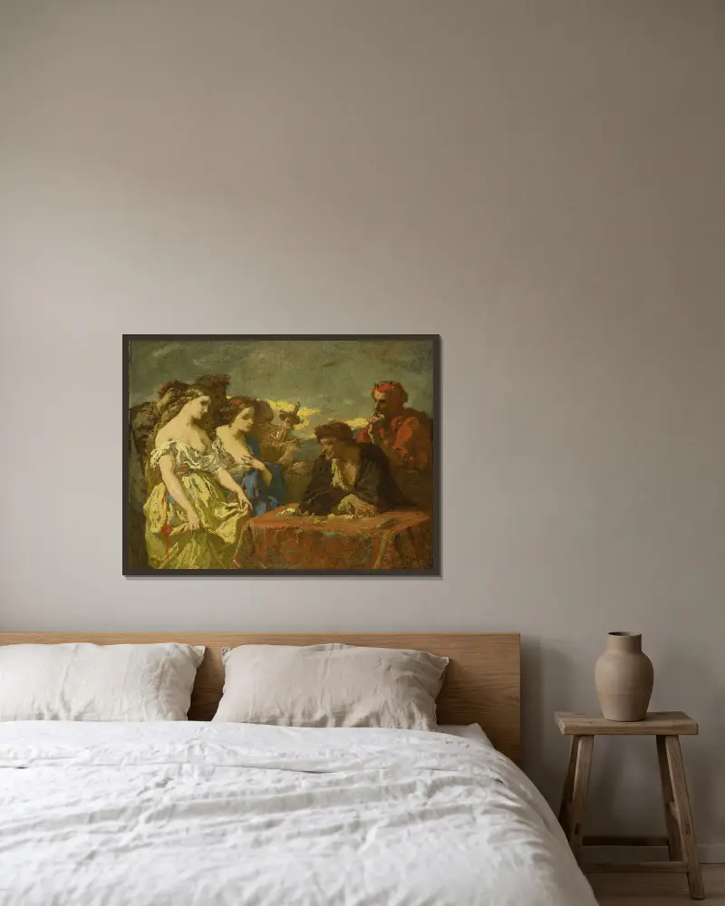 Die Goldgier von Thomas Couture gerahmt an einer Wand