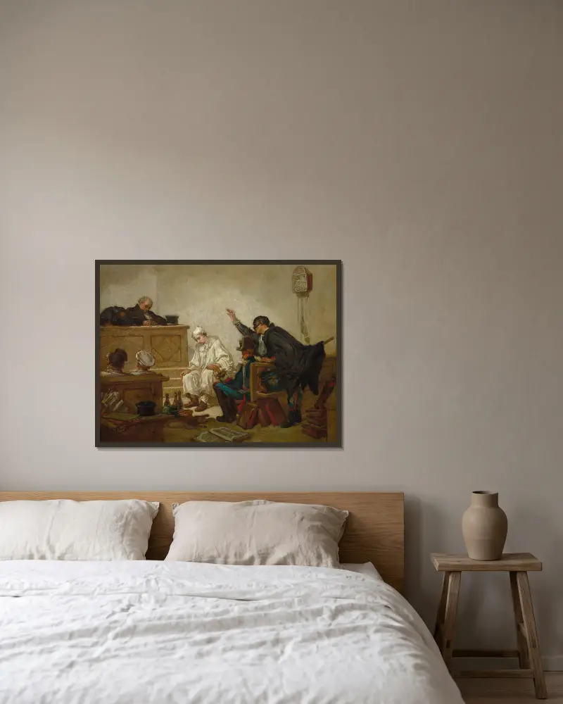 Pierrot vor dem Strafgericht von Thomas Couture gerahmt an einer Wand