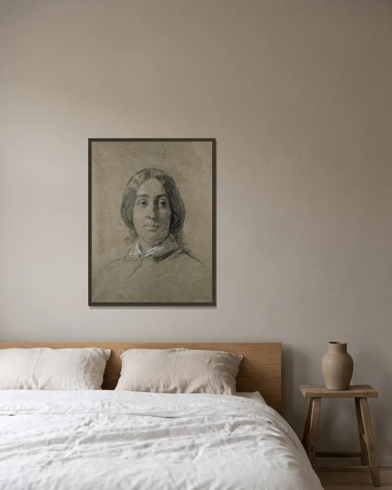 Portrait de George Sand av Thomas Couture inramad på en vägg