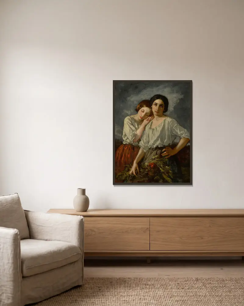 Two sisters av Thomas Couture inramad på en vägg