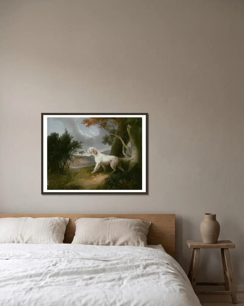 Landschaft mit Hund von Thomas Doughty gerahmt an einer Wand