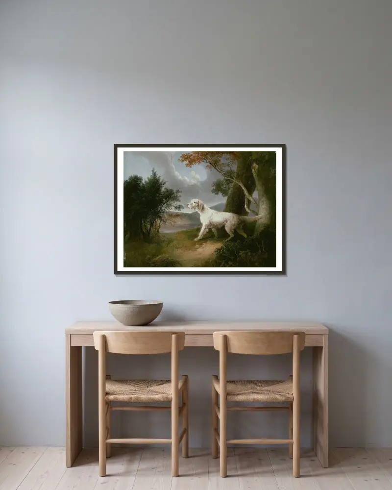 Landschaft mit Hund von Thomas Doughty gerahmt an einer Wand