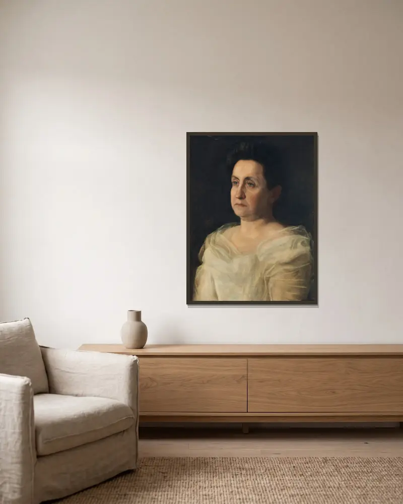 Porträtt av Mrs. Matilda Searight av Thomas Eakins inramad på en vägg