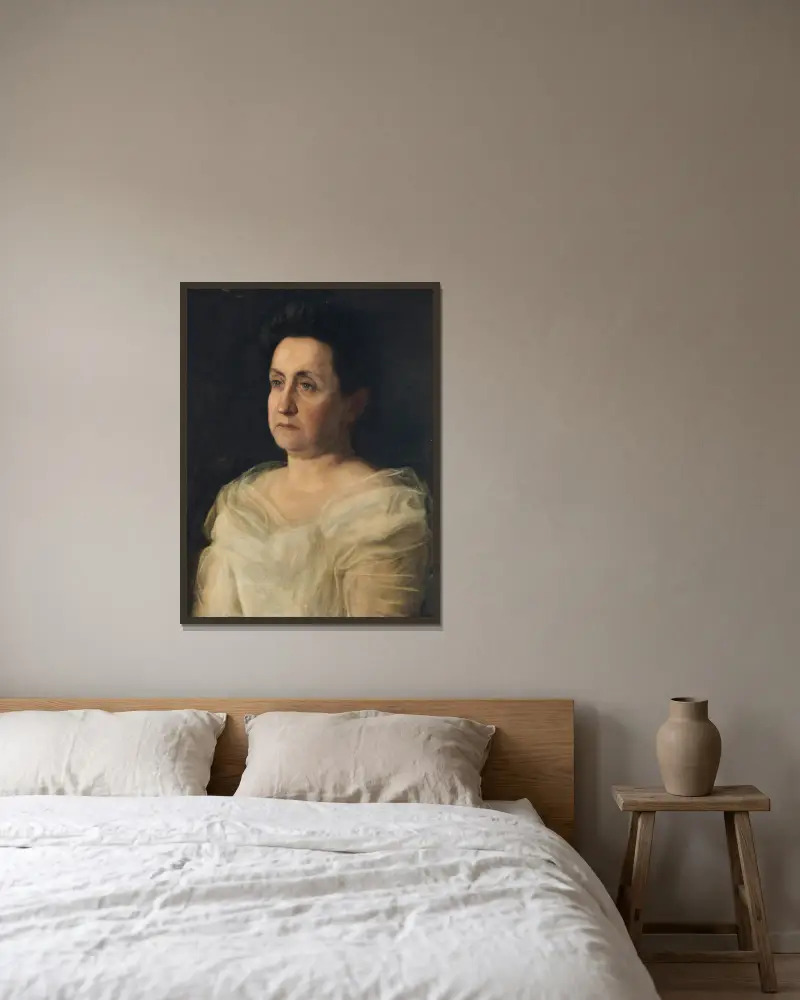 Porträtt av Mrs. Matilda Searight av Thomas Eakins inramad på en vägg