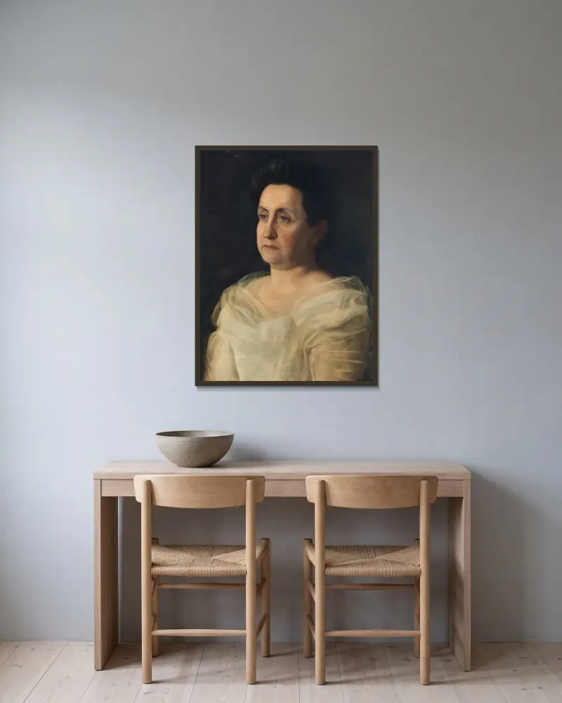 Porträtt av Mrs. Matilda Searight av Thomas Eakins inramad på en vägg
