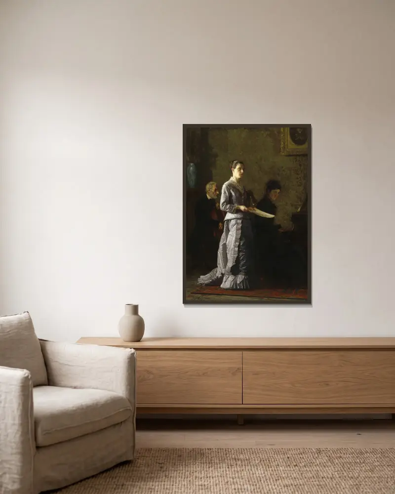 Eine pathetische Weise singen von Thomas Eakins gerahmt an einer Wand