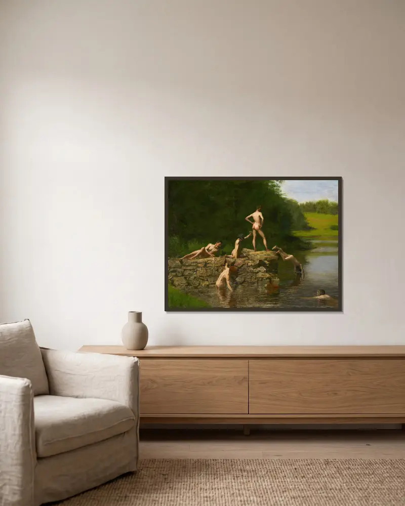 Swimming av Thomas Eakins inramad på en vägg