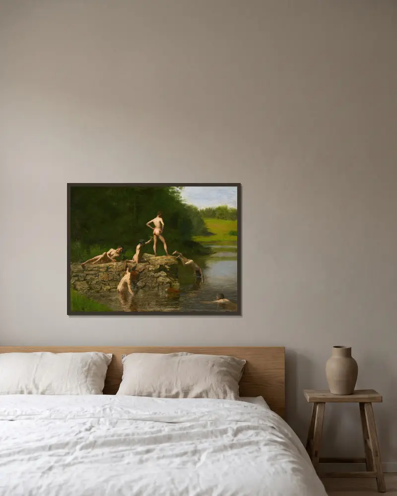 Swimming av Thomas Eakins inramad på en vägg