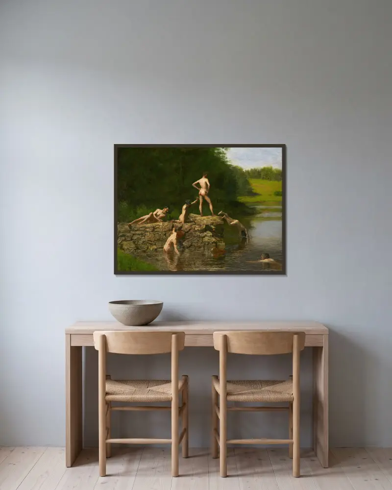 Swimming av Thomas Eakins inramad på en vägg