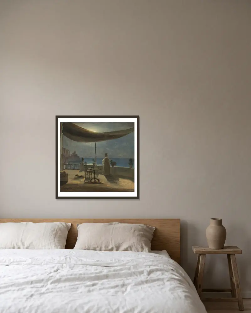 Terrass i Amalfi i månsken av Thomas Fearnley inramad på en vägg