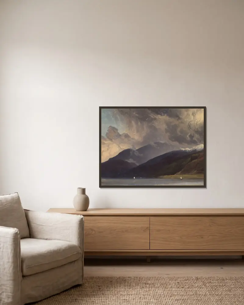Från Balestrand vid Sognefjorden av Thomas Fearnley inramad på en vägg