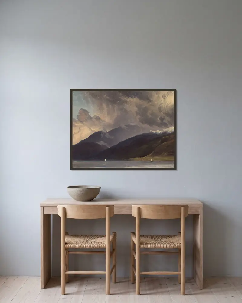 Från Balestrand vid Sognefjorden av Thomas Fearnley inramad på en vägg